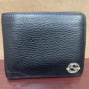 GUCCI Men's Folded Wallet Bi-fold Interlocking G Leather Black Yellow
